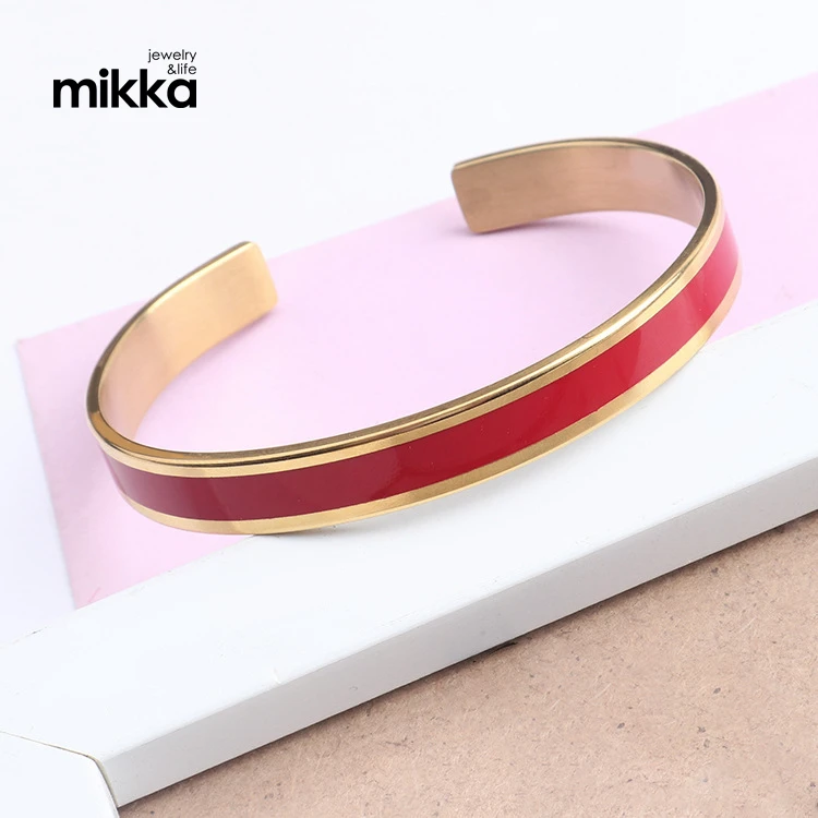 18k Custom Cuff Stainless Steel Enamel Fashion Jewelry Bracelets Bangle with multiple Color Women Gift