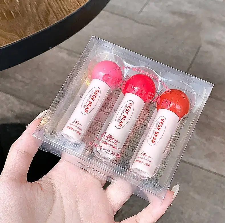 Hot selling high pigment lip glaze Gege Bear Lollipop Lip Gloss Set