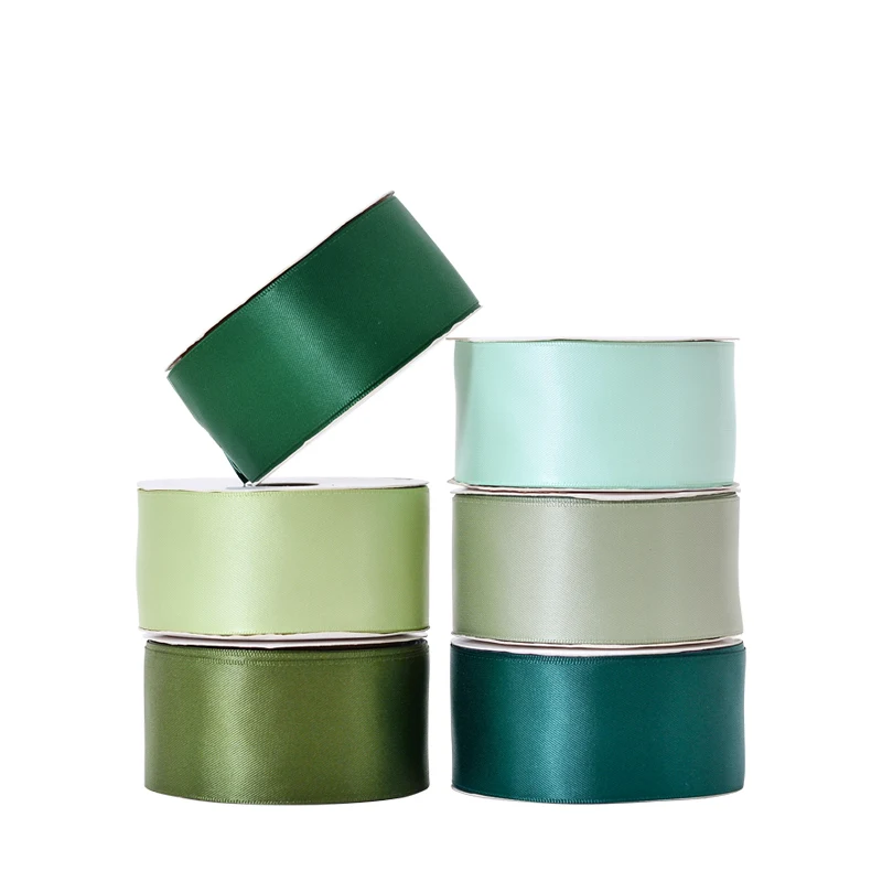 1.5 inch Polyester Green colors 38MM Solid Color Double Faced Satin Ribbon For Gift Bows 100 Yard Roll