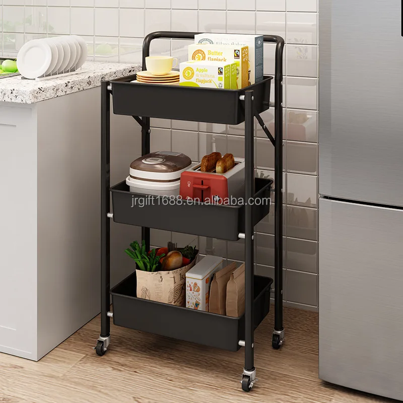 New Kitchen Shelving Collapsible Cart No need to Install Portable Trolley Cart for Kitchen and Living Room