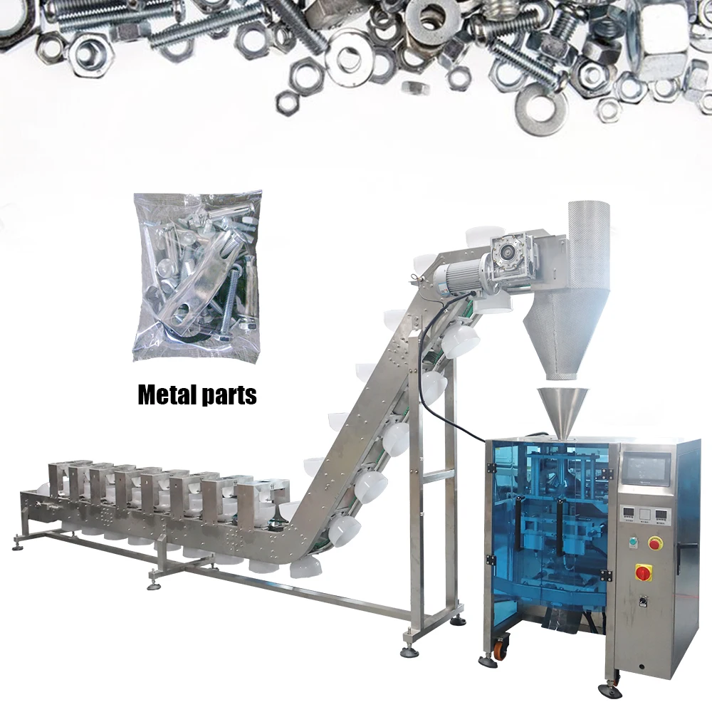 semi-automatic feeder metal parts screw irregular shape products granule sealing packing machine line connect with production
