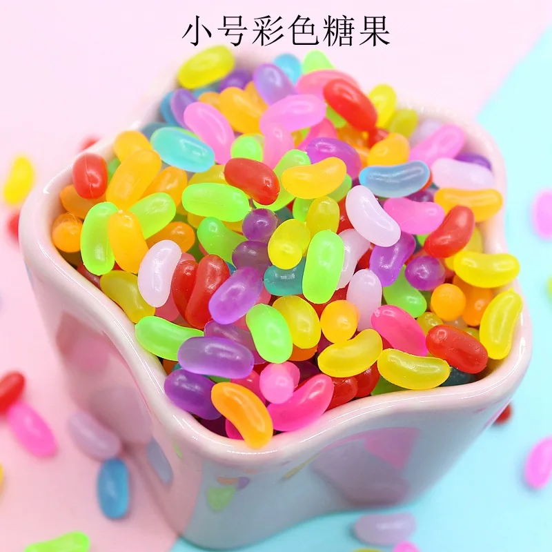 500pcs Soft Rubber Simulation Jelly Beans Candy Miniature Resin Cabochon Kawaii Faux Food DIY Doll house Jewelry Accessaries
