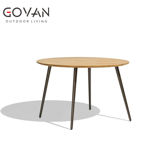 Morden Design Restaurant Furniture Aluminum with teak table top dining table Garden Patio Villa Dining Table
