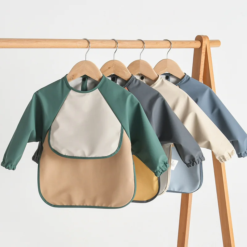Leak-Free Long Sleeve Waterproof Washable Baby Eating Smock Bib Feeding Shirt Bib with Food Catcher for Baby Boy Girl  Baby