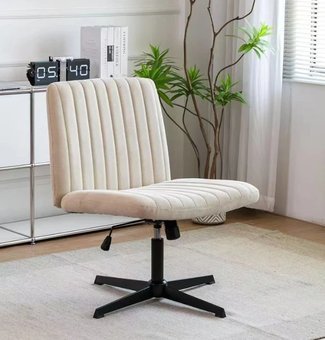 Modern Armless White Adjustable No Wheels Cross Legged Task Computer Chair