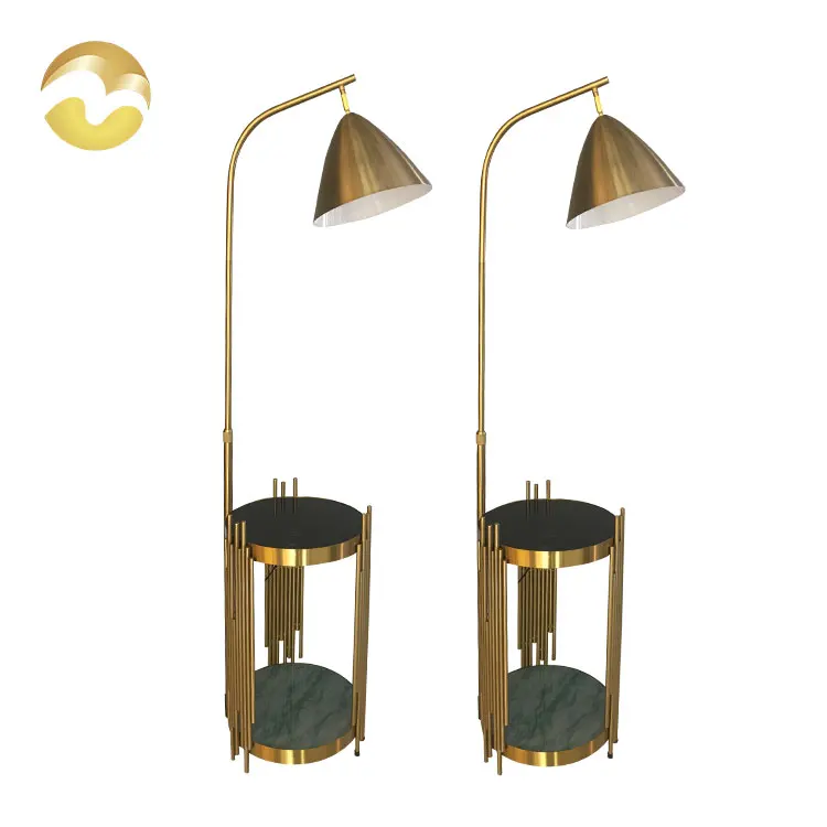 
Luxury style black and gold floor lamp with small round table has lampshade 