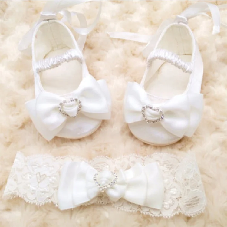 Factory Direct Sale Beautiful Girls Princess Ballerina Shoes Baby Toddler Dress Shoes Blessing Shoe with Headband