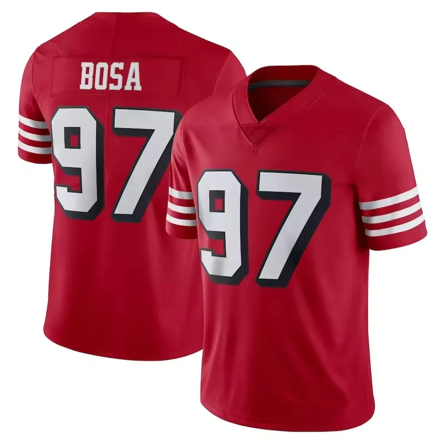 SF Team 97 Nick Bosa Wholesale Top Quality Red Stitched VP Limited Football Games Jersey Shirts With 75th Anniversary Patch