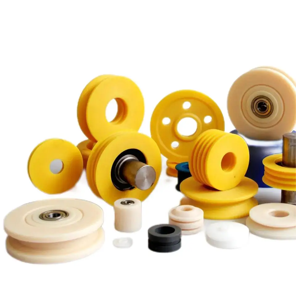 Custom Round cast PA66 large nylon plastic pulley wheels with 608Z bearing and M6 M10 M25 M36 screw