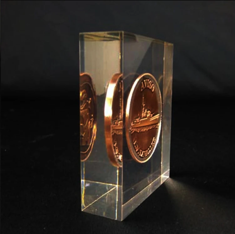 TDP square transparent acrylic resin block flower coin inside acrylic crystal lucite paper weights