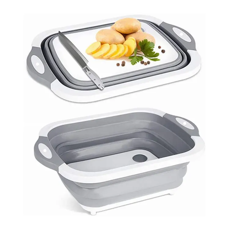 Multifunctional Foldable Storage Basin Space Saving  3 in 1 Collapsible Cutting Board Collapsible Sink for Picnic Camping