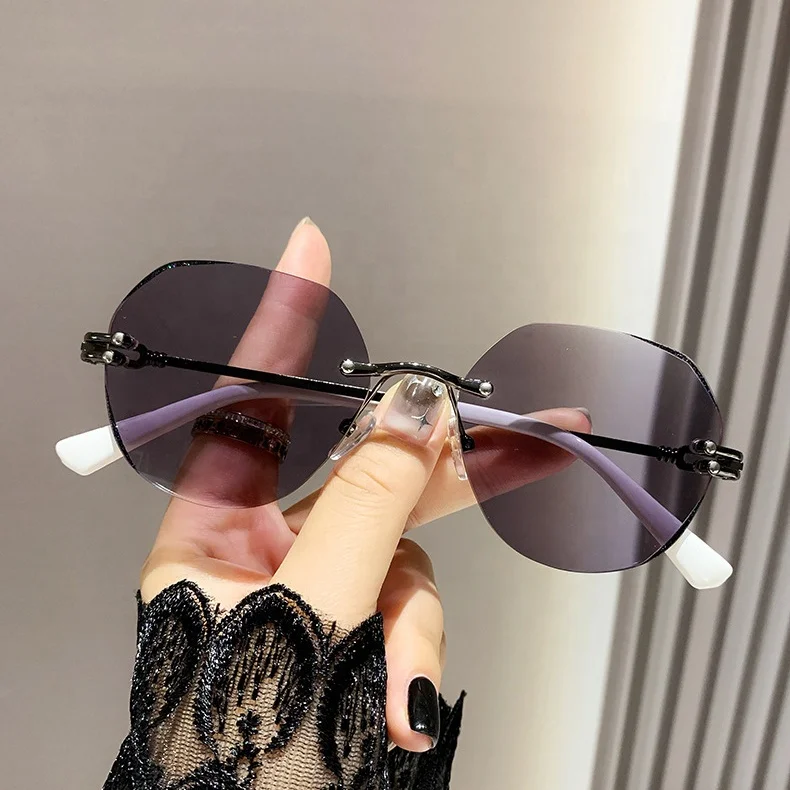 photochromic lens anti blue light computer anti reflet solid gold grey metal round rimless women 2024 gray photo glasses