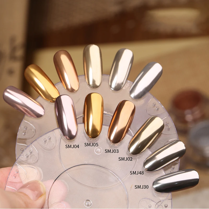 6 Colors Mirror Pigment Metallic Nail  Laser Bling Gold Silver Flecks Magic Glass Mirror Effect Powder For Nail