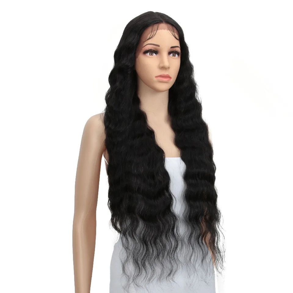 Sleek 28 Inch 8 Colors Deep Wave Lace Front Synthetic Wigs For Black Women Natural Long Wavy Cosplay Synthetic Hair Wigs