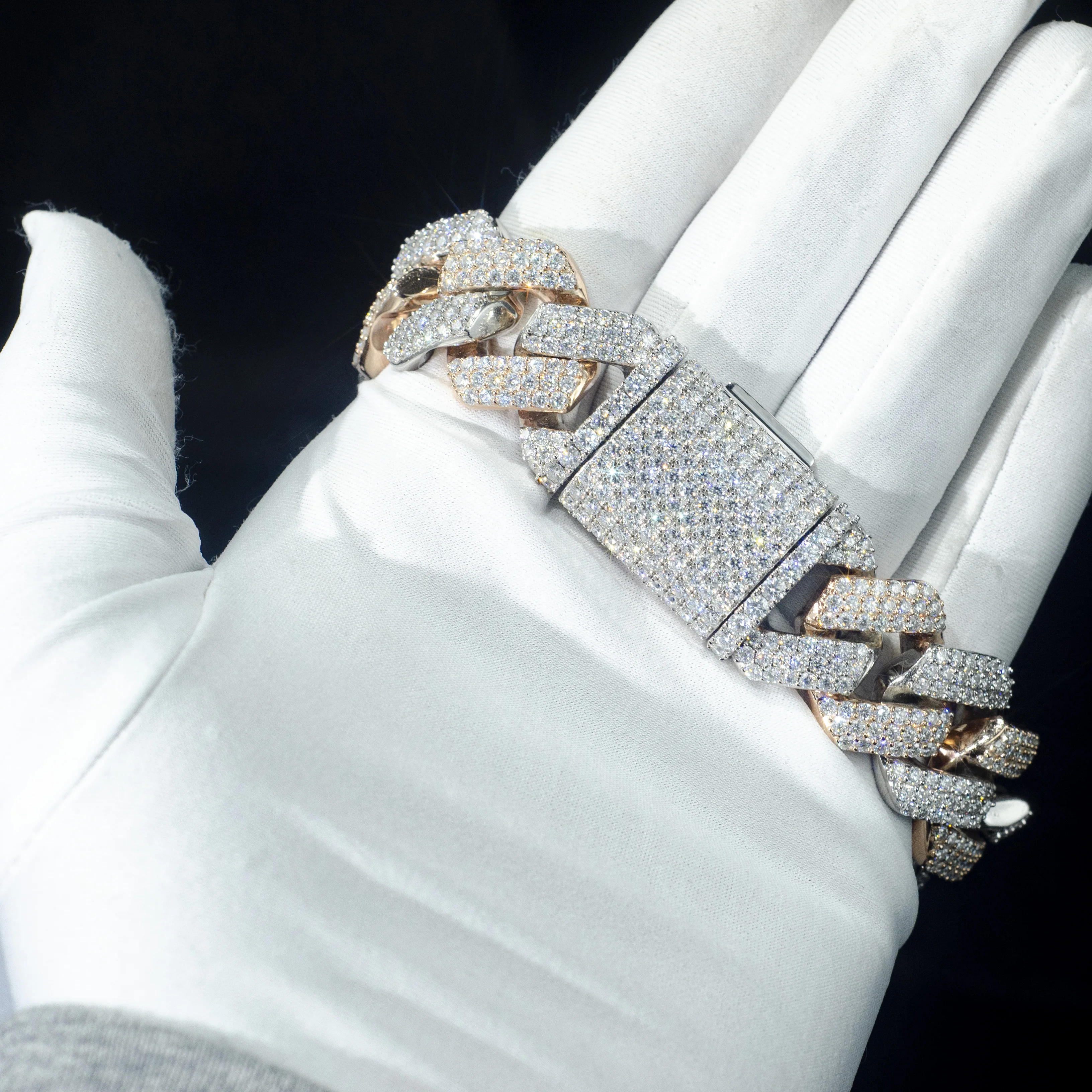 Classic Cuban link Chain 20mm Bracelet 2 Tone Rose Gold Pass Diamond Tester VVS Ice Out Moissanite Silver Fine Jewelry For Man