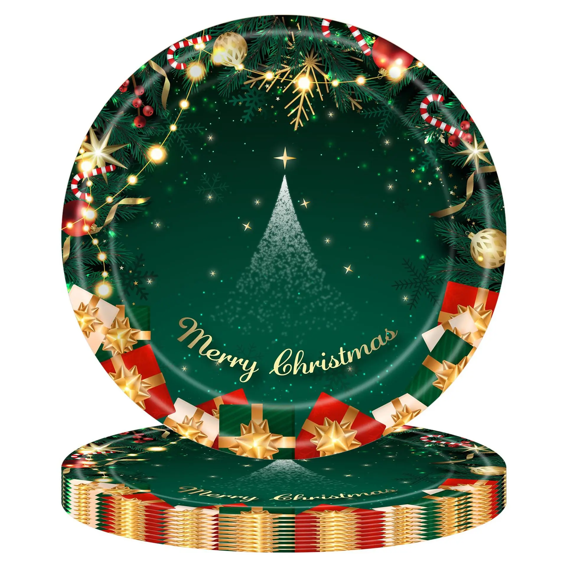 Christmas Paper Plates and Napkins Set Disposable Merry Christmas Party Plates Red Green paper plates party supplies