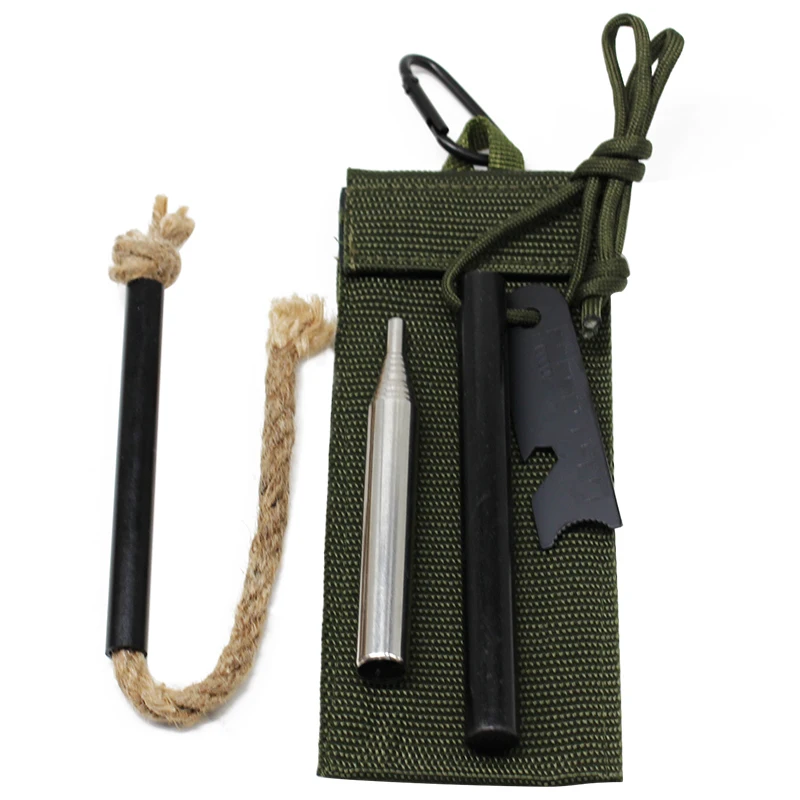 Backpacking Multitool Carry Pouch Pocket Fire Bellow Tinder Emergency Fire Starter Kit for Campfires