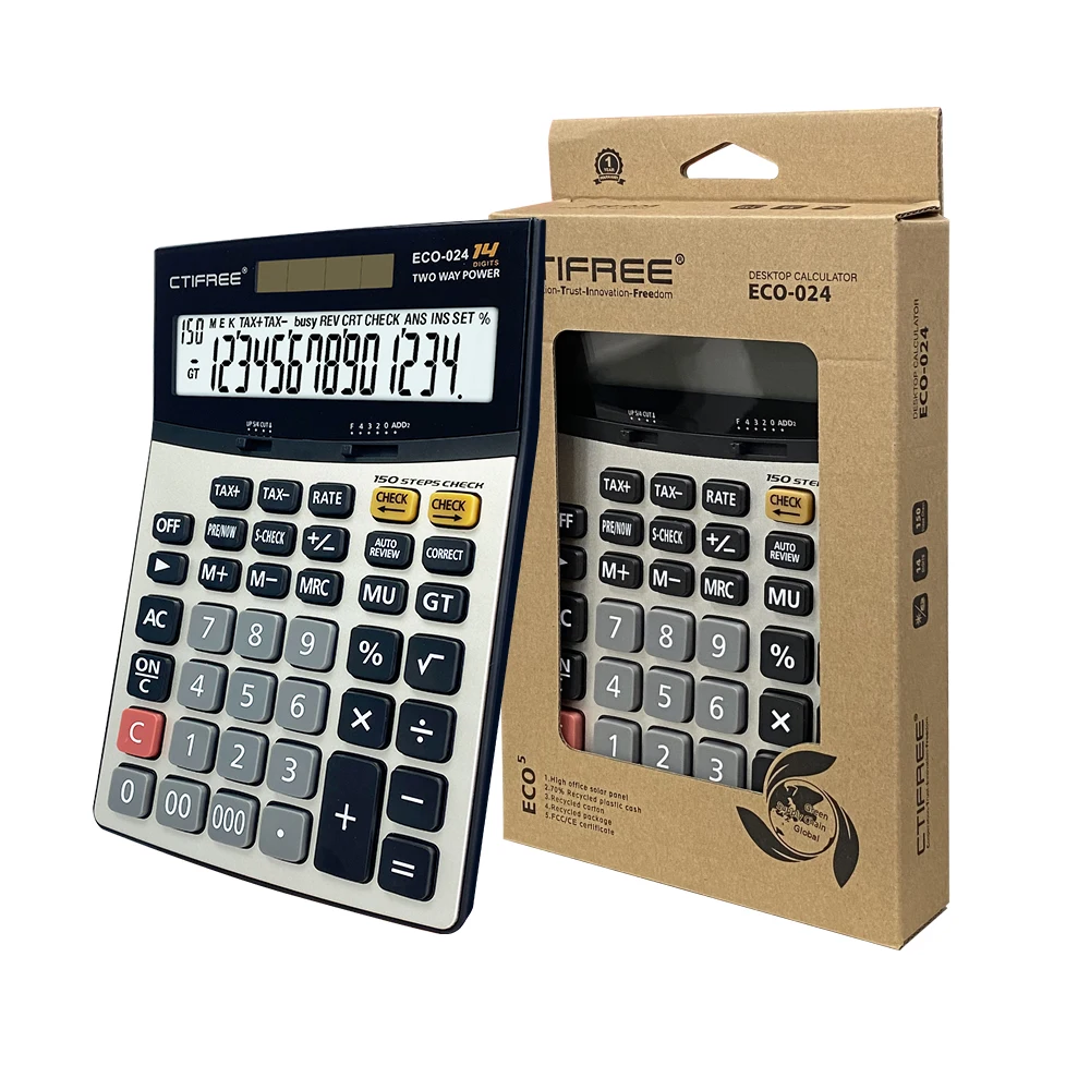 Commercial Desktop Calculator With Kickstand Arithmetic Logic Battery and Solar Hybrid Powered LCD Display Great for Home