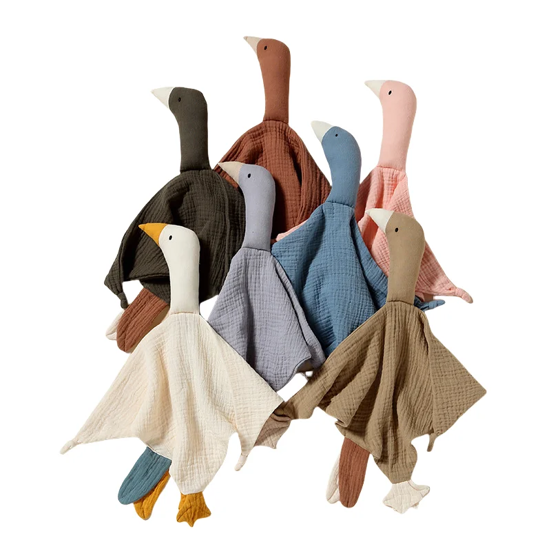 Hot Sale 0-1 Years Old Lovely Big Goose 100% Cotton Gauze Hand Puppet Sleeping Toys Nursing Security Blanket Baby Appease Towel