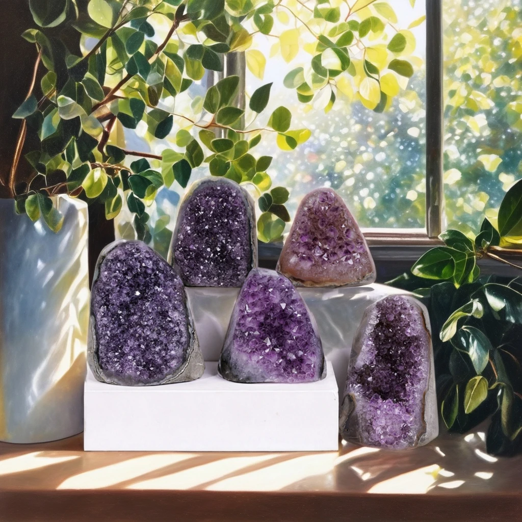 Natural Uruguay Amethyst Cluster Ornament Fengshui Garden Decor Crystal Caved Mineral Label Home Decor Love Stone Theme Rough