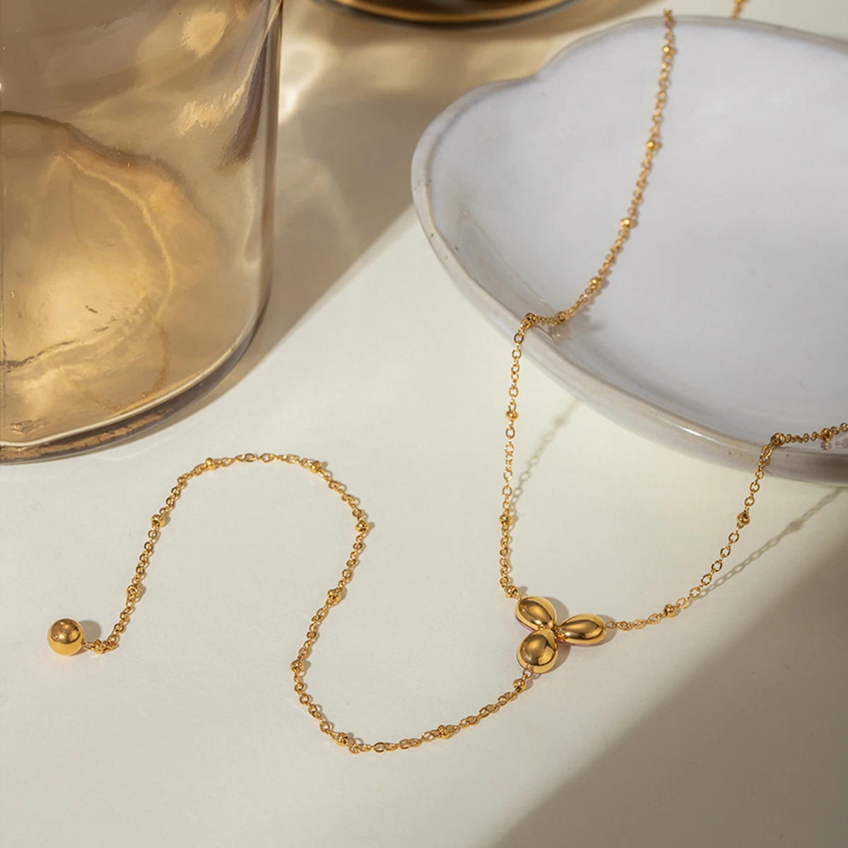 Fashion Simple Stainless steel Jewelry 18K Gold Plated Three Leaf Y Shape Pendant Necklace Bikinis Necklace