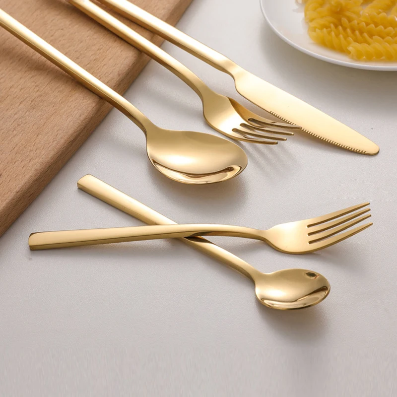 Gold Cutlery Flatware Set Matte/Mirror Food Grade Stainless Steel Spoon Fork Knife Restaurant Wedding