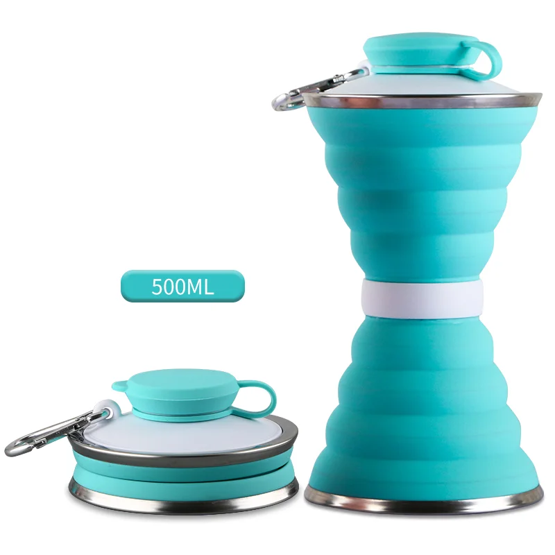 Empty Healthy Collapsible Portable Handle Silicone Foldable Compressible Squeeze Water Bottle