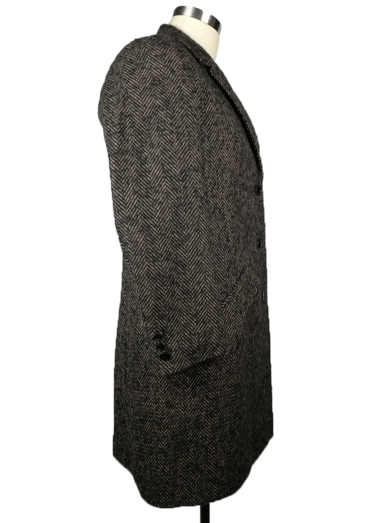 Long Wool Overcoat for Men brown herringbone single breasted 3 buttons woolen formal Overcoat CLASSIC TRENCH COAT