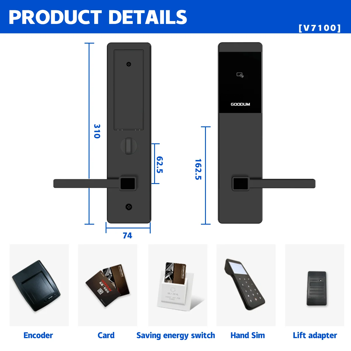 Goodum Aluminum Alloy Security Door Lock System Brass Door Hotel Entry Card Encoder Memory Card Data Storage Door Security Locks