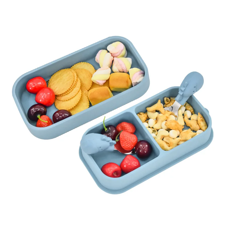 BPA Free Silicone Baby Plate Food Grade Lunch Container Silicone Baby Feeding Plate Set with Suction