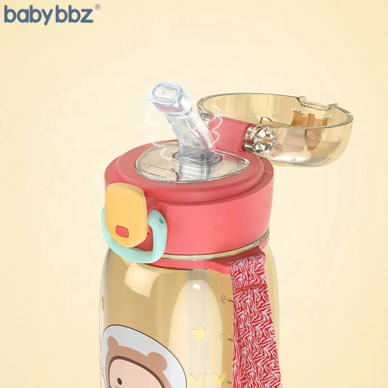 Babybbz  BPA Free Cartoon Children Water Bottle Two Colors Kids Straw Water Bottle with Lid 13.5oz