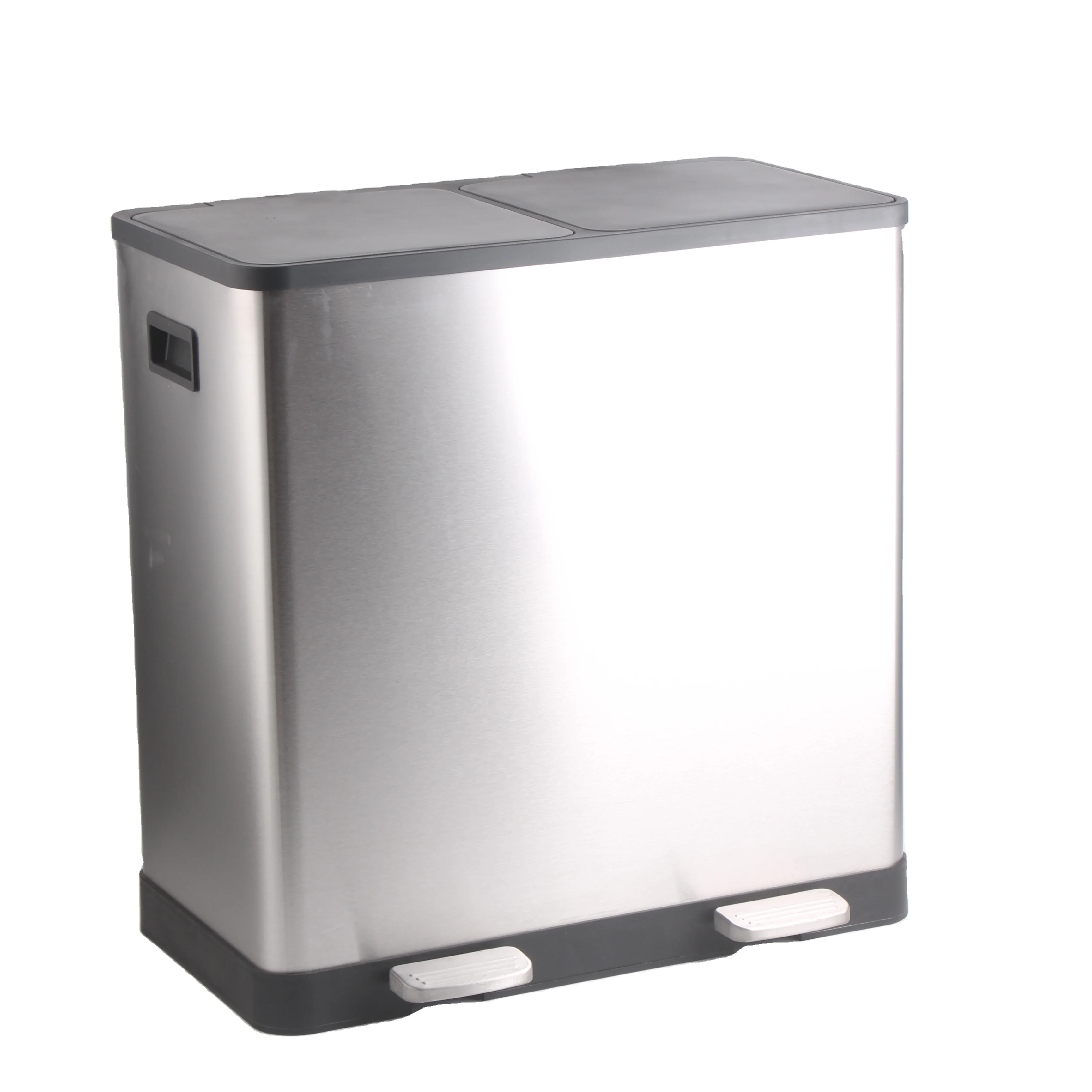 16 Gallon (60L) Stainless Steel Dual Step Trash Can Recycling Bin with Two Compartments 2x30L Inner Buckets and Soft Closed Lid