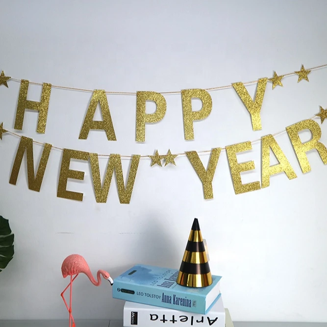 Wholesale Paper Glitter new year party decorations 2022 Happy New Year Banner
