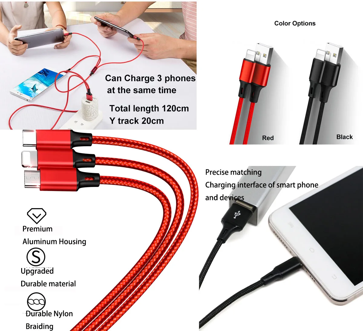 Micro USB Type C Charger Cable Cheap Nylon Braided 3 In 1 Fast Charging Usb Cables