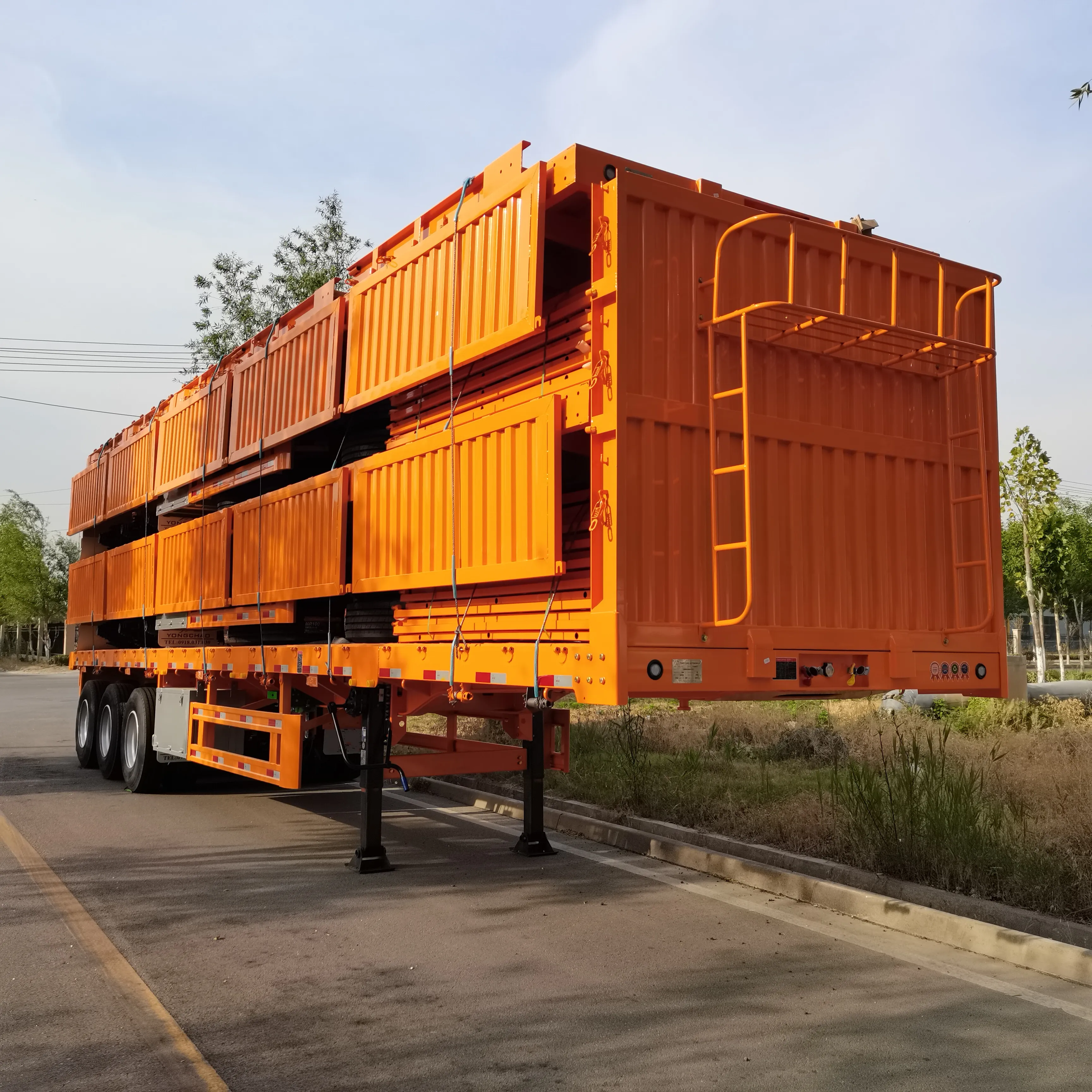Stake semi trailer 40ft 60 tons flat bed cargo trailer side panels 4 Axle flatbed side board semi trailer
