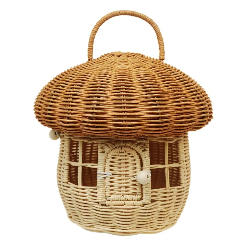 Hot Selling Cute Handmade Rattan Mushroom Basket for Kids Wicker Bag Kids Toys Wholesale Adorable Doll House