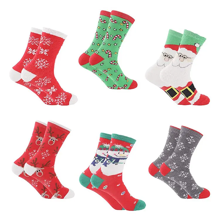 Mens womens family holiday personalized custom ugly red christmas long socks with cute reindeer elves snowflake pattern