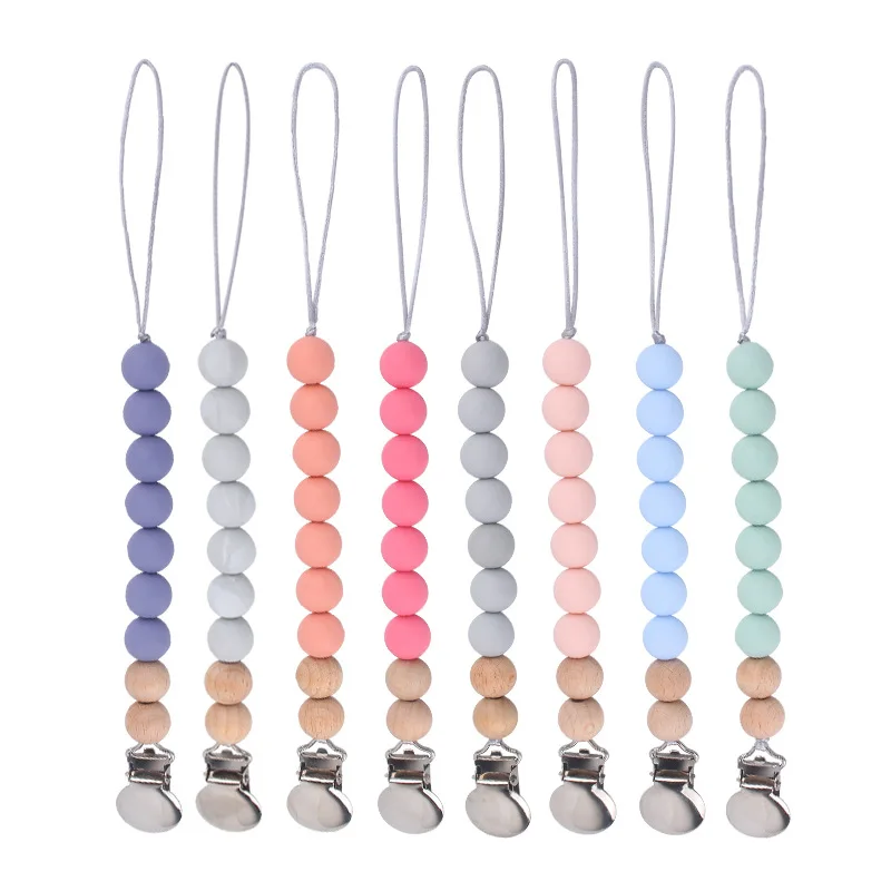 
Wholesale Chewable Beaded Holder Wooden Dummy Baby Silicone Soother Chain Pacifier Clip 