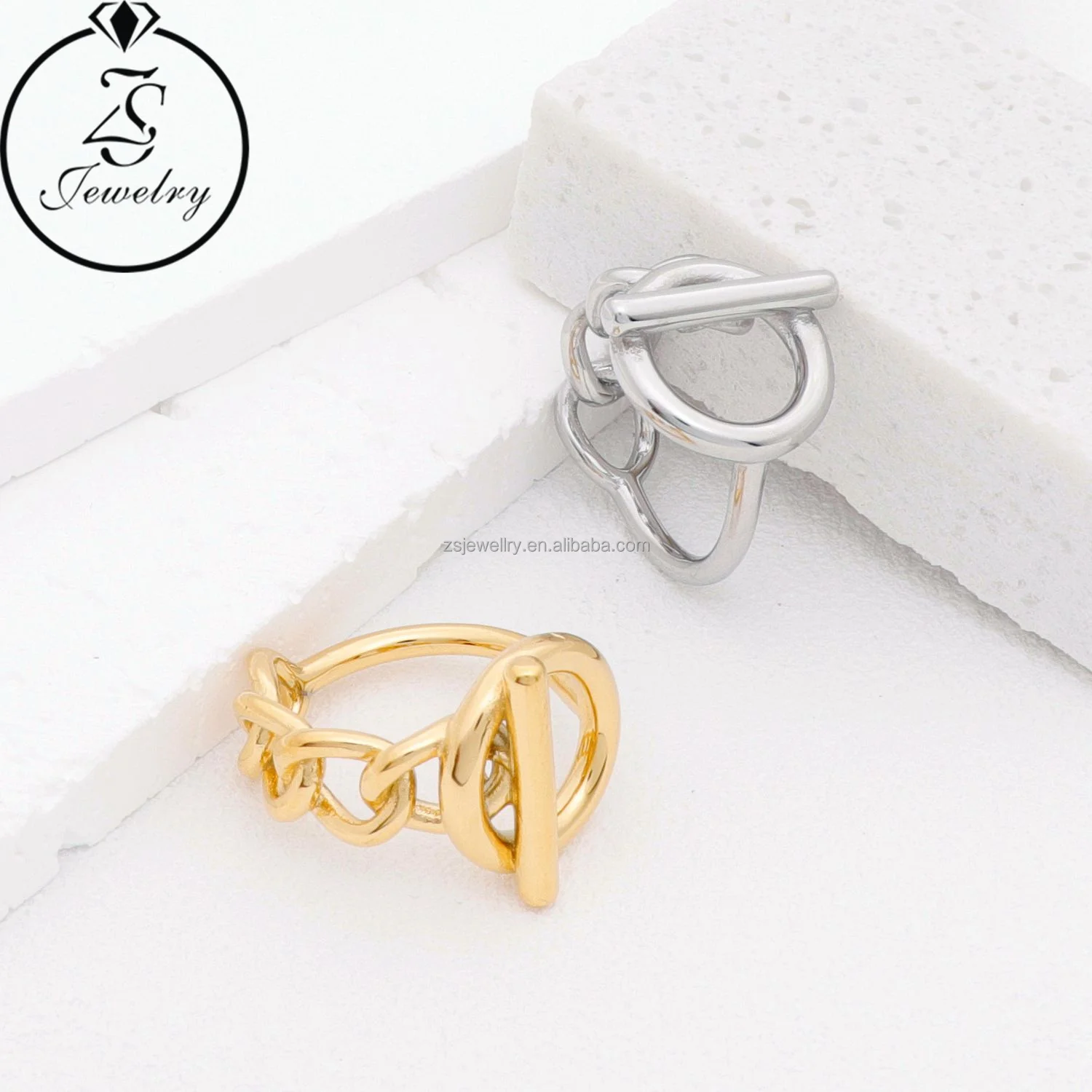 Reasonable Price Gold Plated Silver Stainless Steel Jewelry Love Geometric Stone Three Color Luxury Wedding Design Ring