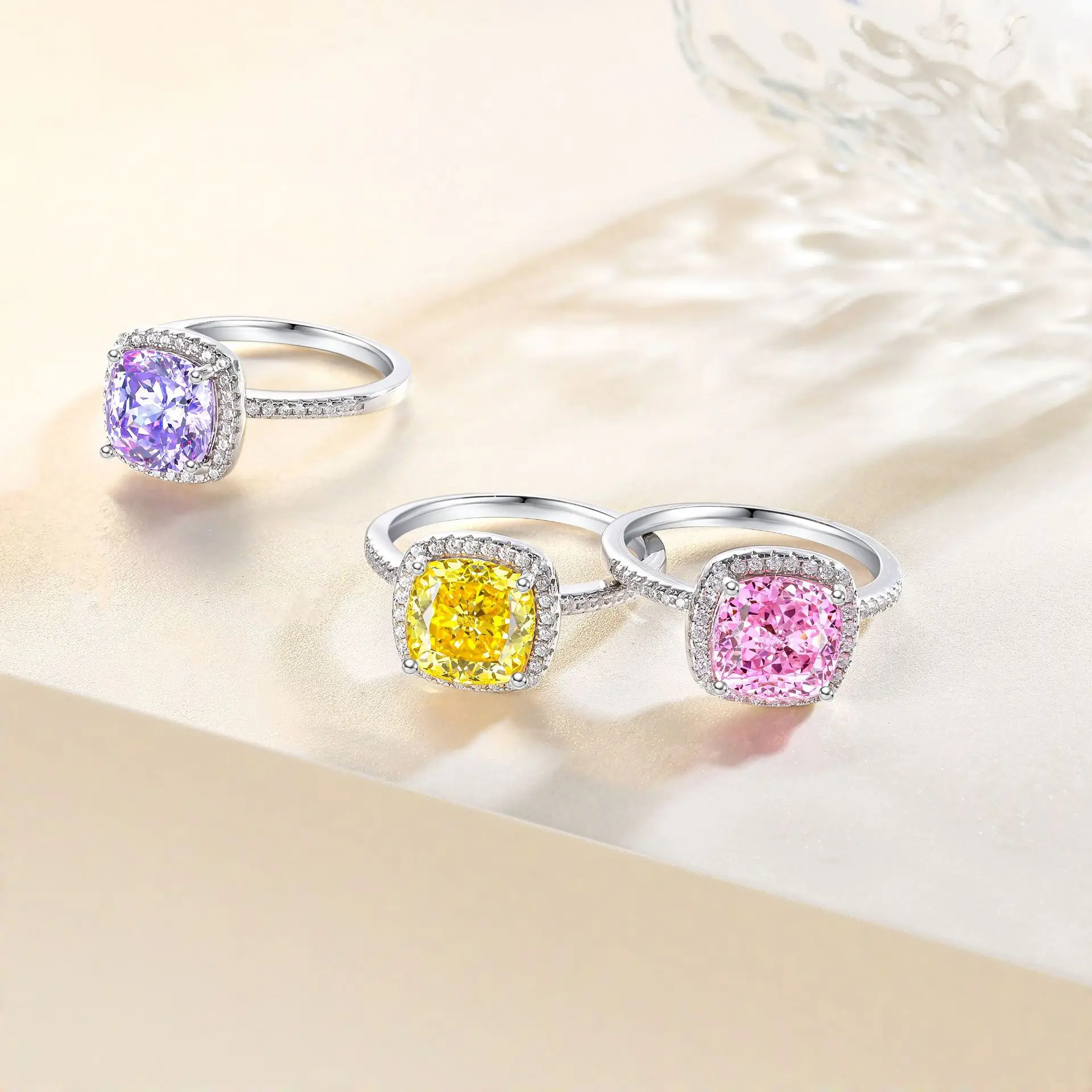 S925 sterling silver color treasure luxury exaggerated Europe and the United States 9*9 flame high-carbon diamond ring for women