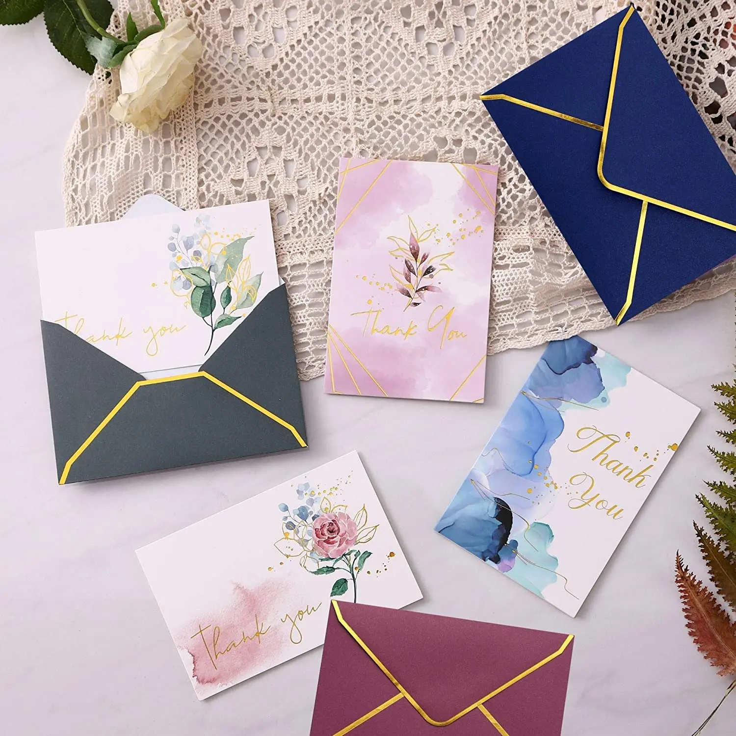Custom Assorted Elegant Floral Thank You Cards with Envelopes Blank Note for Wedding Business Graduation Baby