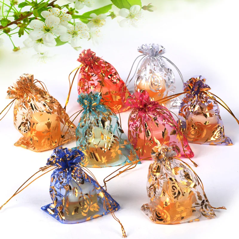 Custom Size And Color Organza Drawstring Mesh Bags For Packaging