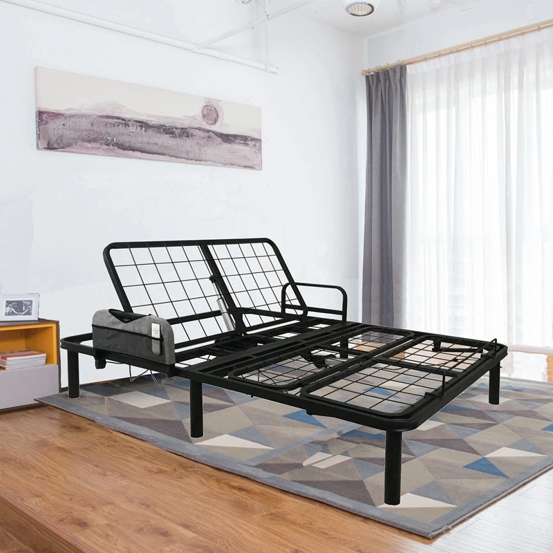 Inclined frame bed mattress only adjustable foundation base with 8 wheels