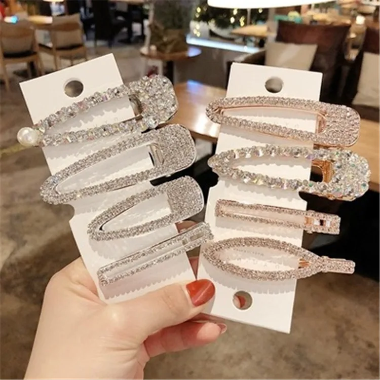 Fashionable Korea Rhinestone Duckbill Clip Full Diamond Crystal Hair Pin Clip Pearl Hairpin Women & Girls