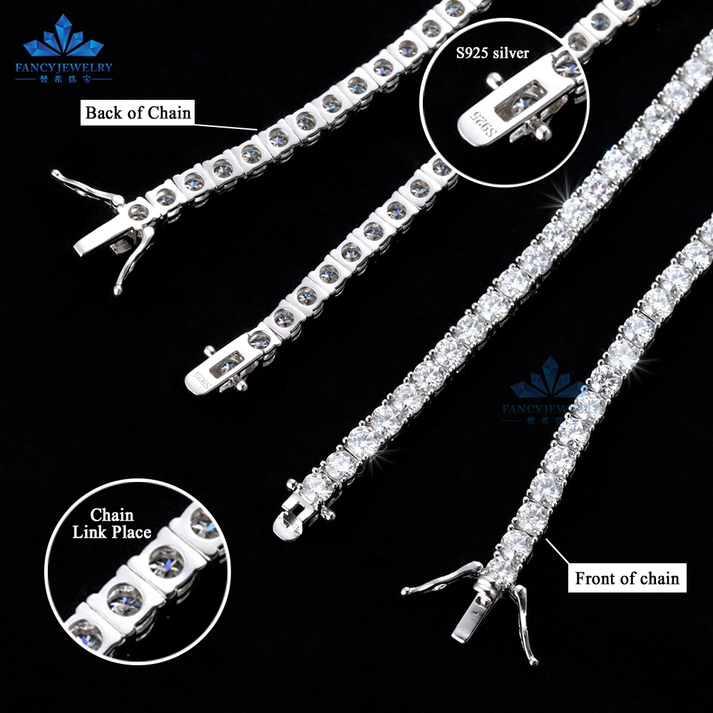 Pass Diamond Tester Moissanite Necklace 925 Sterling Sliver Tennis Chain 3mm 4mm 5mm Iced Out VVS Moissanite Tennis Link Chain