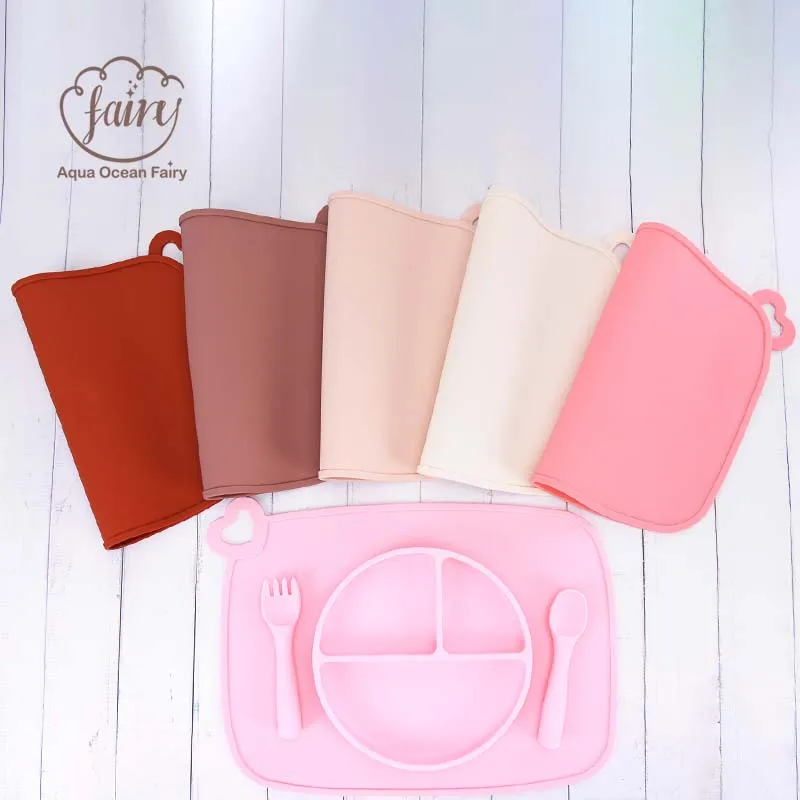 Eco Friendly Waterproof Silicone Baby Placemat Suction Sets Washable Portable Silicone Kid Placemat