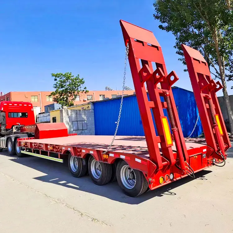 3 Axles 4 Axles 50ton 60ton Heavy Duty Hydraulic Gooseneck Lowboy Lowbed Low Bed Semi Trailer Truck For Sale