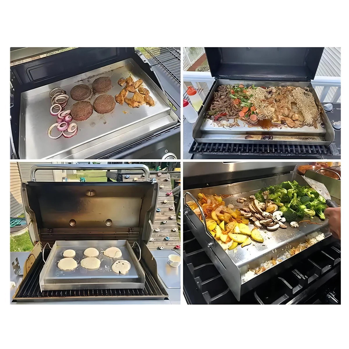 Universal Stainless Steel Griddle Pan Flat Top Plate Rectangular BBQ Plancha Griddle for BBQ Gas Grills