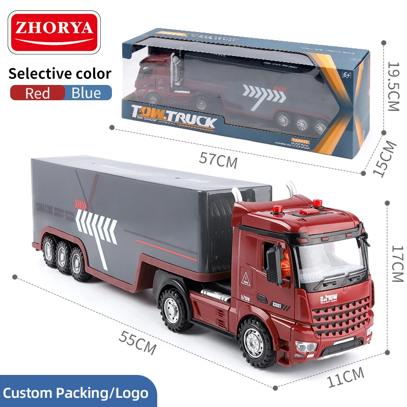Zhorya light and sound Container Truck Toy Tractor Trailer Play Toy Truck Vehicle for Kids