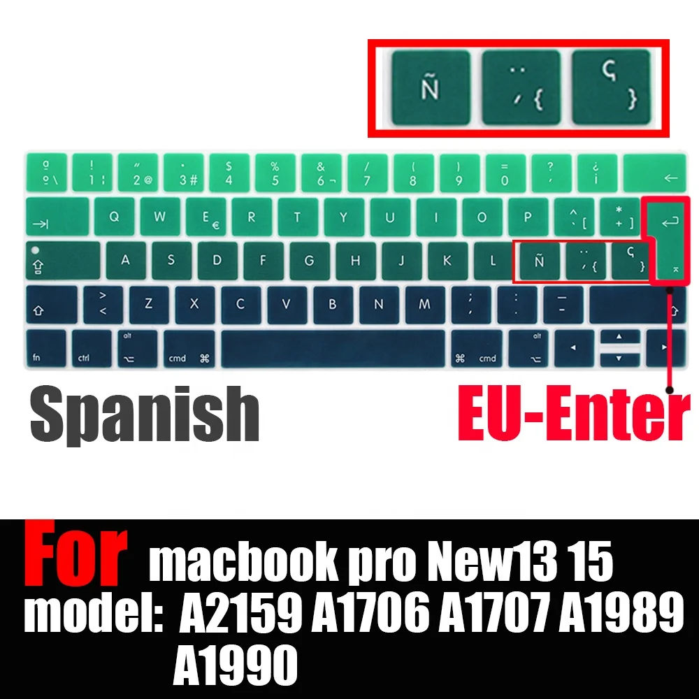 Защитная крышка испанской клавиатуры для Macbook Pro13 15touchbar A2159 A1707 A1706 A1989 A1990 чехол ноутбука из силикагеля